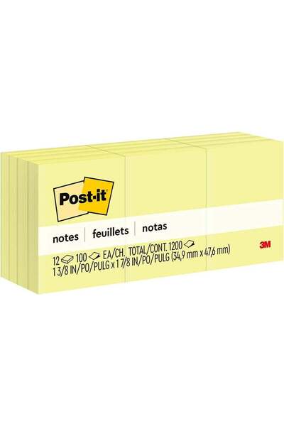 Generic Post-it Notes Canary Yellow 653, 1.5 x 2 in (38 mm x 51 mm), 12 Pads/...