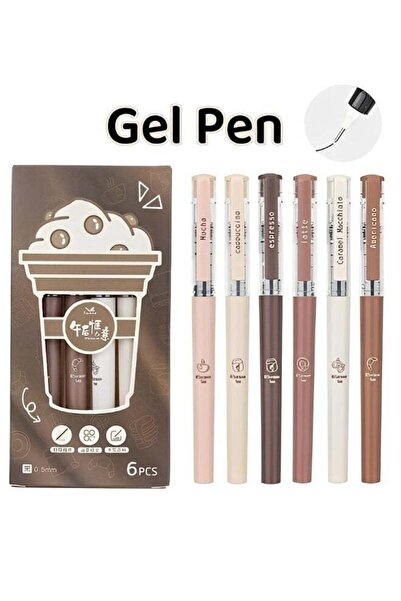 Generic 6 PCS Coffee Themed Gel Pens Set 0.1mm Quick Drying Smooth Writing Ba...