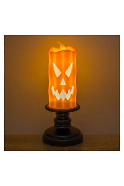 OEM Lampa Halloween Lumânare Dovleac Portocaliu Negru cu LED Alb Cald Ø5.3x14...