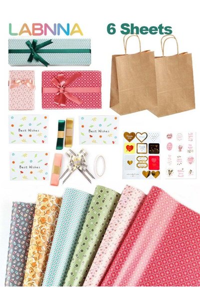 Generic 17 pcs Gift Wrapping Paper Set,All-in-One Gift Packaging Kit with 6 S...