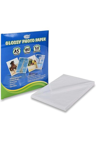 Generic FIS Glossy Photo Paper, A5 Size (148x210mm), 180gsm, 50 Sheets - Quic...
