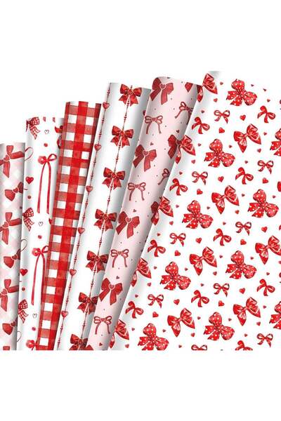 Generic Red Bow Wrapping Paper: 12 Sheets Decorative Gift Wrap Cardstock - 6 ...