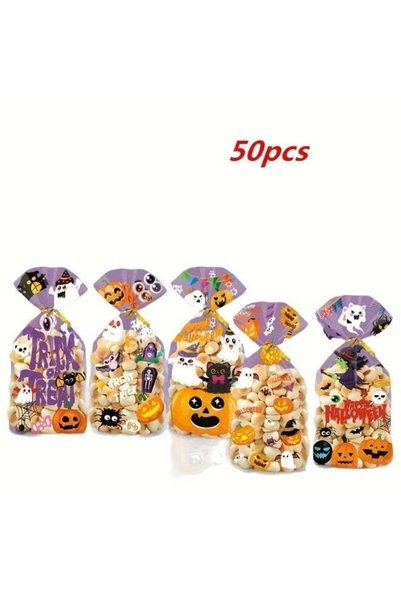 Generic 50pcs Cute Cartoon Halloween Pumpkin Ghost Bat Cat Print Self-adhesiv...
