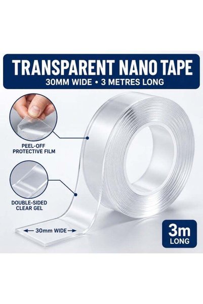 Generic Double Sided Nano Tape 30mm Wide × 3m Long, Strong Transparent Washab...