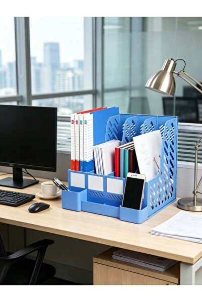 Generic 4 Slot Desktop File Organizer with Pen Holder, Plastic File Folder Ho...