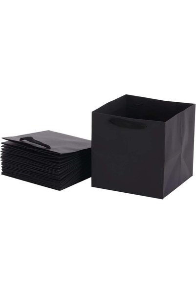 Generic REDDOTGIFT® 10-Pack Shopping Paper Bags Black Kraft Square Base Plain...