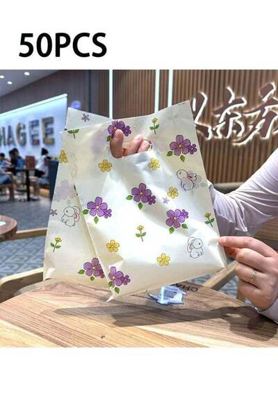 Generic 50pcs Pastoral Rabbit Party Gift Bag Rabbit Flower Plastic Gift Bag G...
