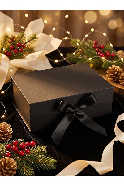 Generic 2 Pcs Gift Box 26*19*8cm Black Gift Boxes with Ribbon, Luxury Magneti...