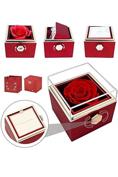 Generic Rotatable Square Preserved Rose Jewelry Box with Clear Acrylic Lid, C...