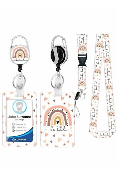 Generic 1 Set ID Badge Holder with Lanyard and Retractable Reel Clip Boho Car...
