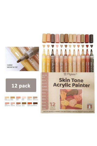 Generic Flysea 12 Skin Tone Acrylic Painter, Water Based, Marks on Anything