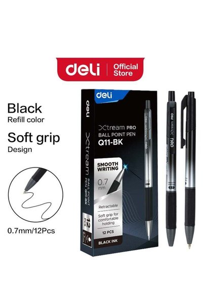 Generic Deli Q11-BK Xtream Pro Ballpoint Pens, 0.7mm Black Ink, Smooth Writin...