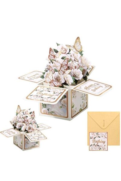 Generic 3D Pop-Up Birthday Card Box with White Roses and Butterfly, Greeting ...