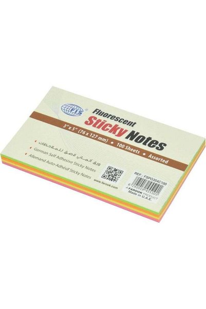 Generic FIS Fluorescent Sticky Notes, Assorted Colors, 3 x 5 Inch, 100 Sheets...