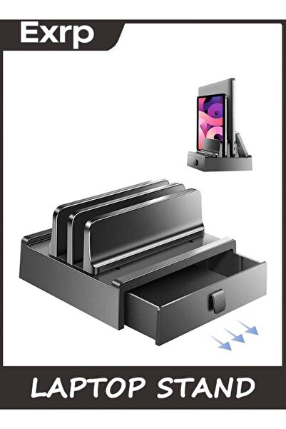 Generic Vertical Laptop Stand with Drawer, Dual Slots Plastic Laptop Holder w...