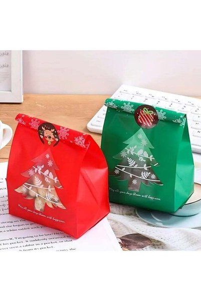 Generic 10 Pcs Christmas Treat Bags, Clear Window Design, Holiday Gift Wrappi...