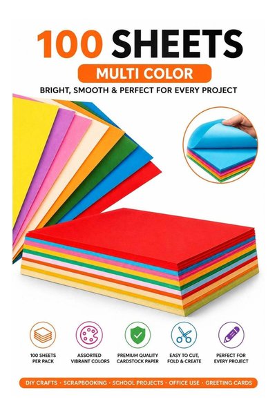 Generic A4 Colored Cardstock Paper, 100 Sheets Multi Color Craft Paper, 180 G...