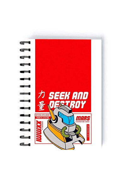 Generic Spiral A5 Notebook Japanese Art Robot Love Seek and Destroy Red and W...