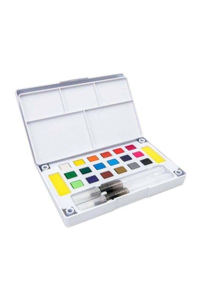 Generic 18 Colour Solid Water Paint Set With Paintbrush Red/Yellow/Blue