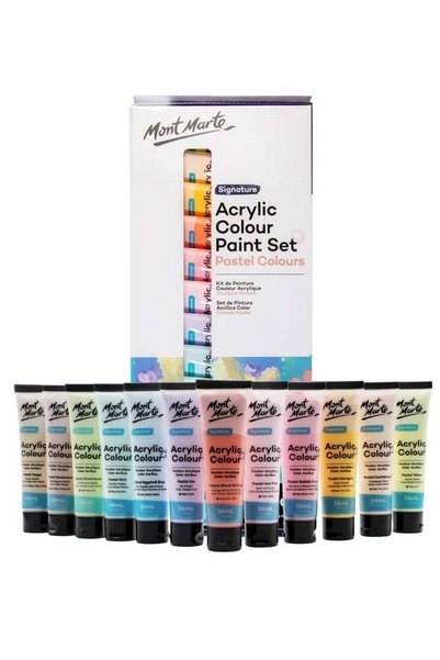 Generic 12-Piece Signature Acrylic Paint Set Pastel Colours 36ml Content Per ...