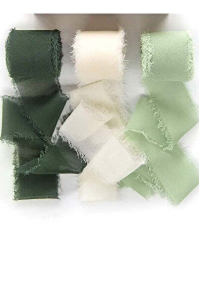 Generic Hand-torn chiffon ribbon tassel bow band, Beige+Mint Green+Dark Green