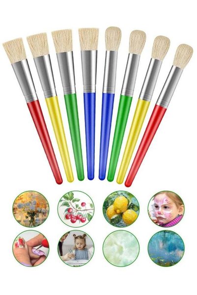 Generic 8PCS Kids Paint Brushes, Round and Flat, Colorful Children's Set for ...