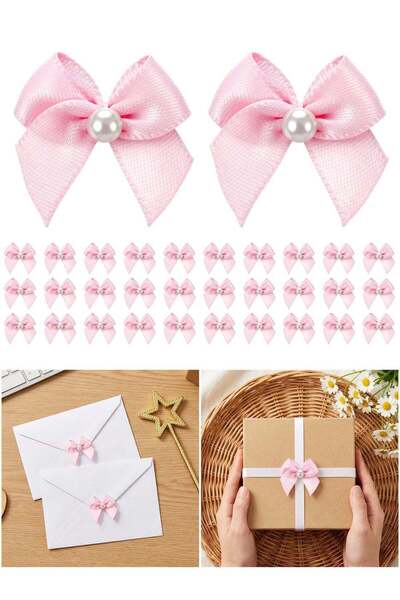 Generic Mini Pink Bows with Pearl, 30 Pcs 1 Inch Pink Ribbon Bow Tiny Premade...