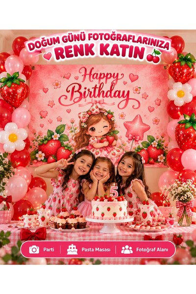 Bkmc Strawberry Shortcake Themed Birthday Banner Happy Birthday Banner Party ...