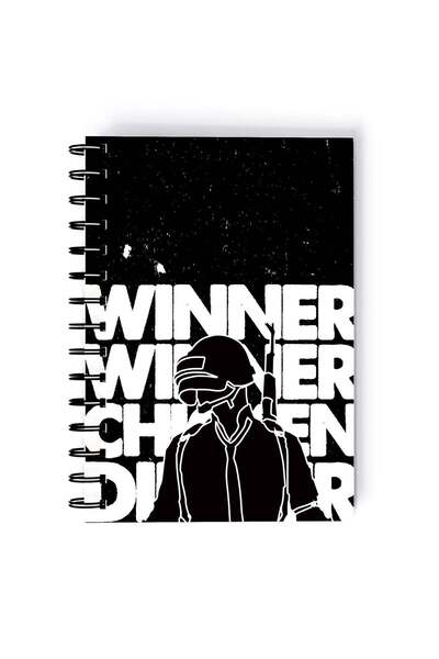 Generic Spiral A5 Notebook PUBG Typography Winner Winner White