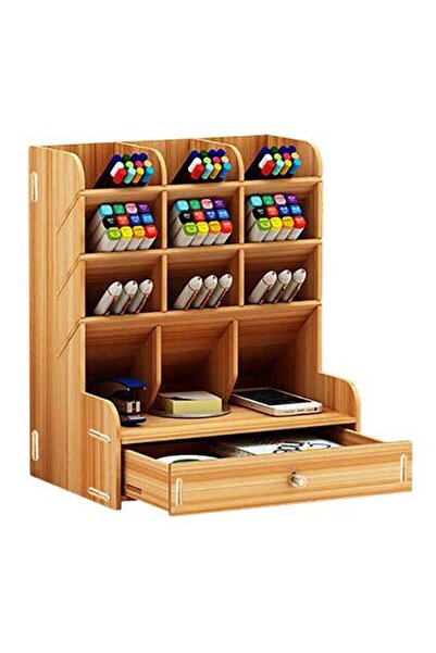 Generic Wooden Pen Holder Storage Box Brown
