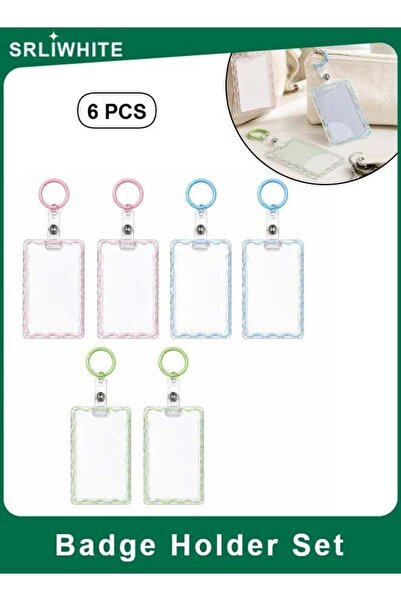 Generic 6 PCS Clear ID Card Holder Set, Transparent Badge Holder with Key Rin...