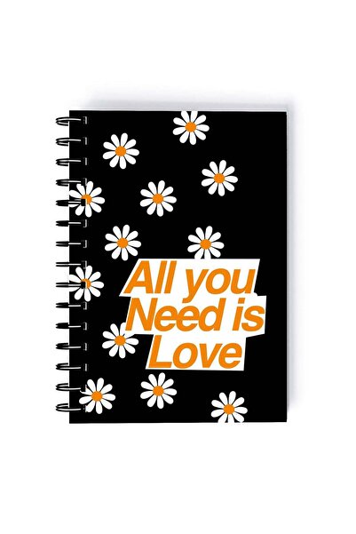 Generic Spiral A5 Notebook Typography Pattern All you need is Love Quote Blac...