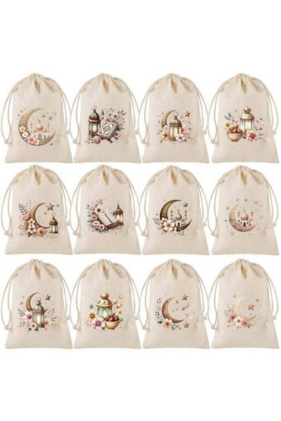 Generic 12PCS Ramadan Eid Mubarak Drawstring Gift Bags – Islamic Lantern & Cr...