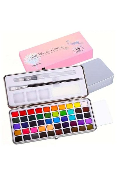Generic 50-Color Watercolor Paint Set, Portable Metal Boxed Solid Pigment Sup...