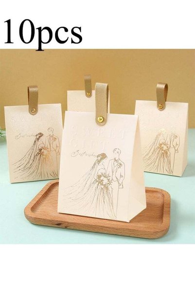 Generic Pack of 10-Elegant Ivory & Gold Gift Box With Bow ，Perfect For Weddin...
