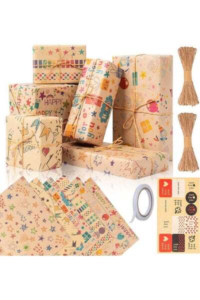 Generic Gift Wrapping Paper, 6 Sheets Kraft Brown Gift Wrapping Paper Birthda...