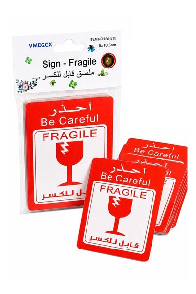 Generic 6-Piece Fragile Warning Sign Set, 8 × 10.5 cm Bilingual English and A...