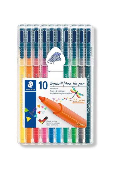 Generic 10-Piece Triplus Fibre-Tip Colouring Pens 1.0mm Tip Multicolour