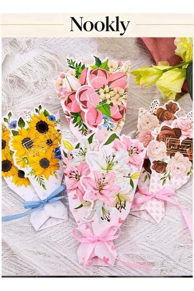Generic 4 Pieces 3D Bouquet Bow Greeting Card, Pop Up Floral Design for Birth...