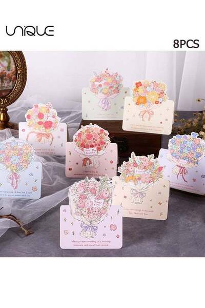 Generic 8 Sheets Hand-painted Flower Series Greeting Cards - Foldable Bouquet...