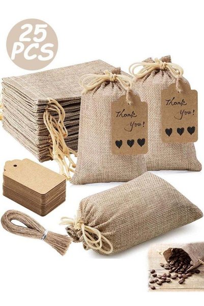 Generic 25 PCS Premium Burlap Gift Bags With Drawstring And Gift Tags, Kraft ...