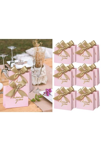 Generic 24 Pack Thank You Gift Bags with Gold Bow Ribbon Pink Patterned Paper...