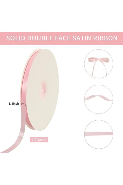 Generic Pink Satin Ribbon, 3/8 Inch X 100 Yards, Single Face Ribbon For Craft...