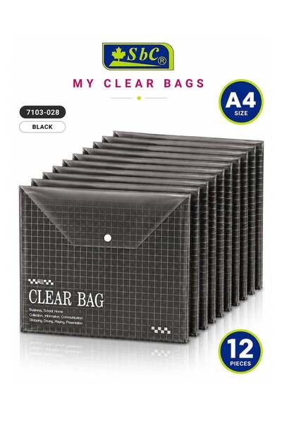 Generic 12-Piece A4 Size Clear Document Bag Black