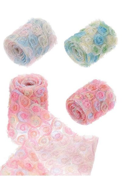 Generic 3PCS Lace Trim Ribbon, 2.36 inch - 1 Yard 3D Rose Floral Embroidery R...