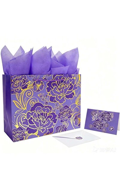 Generic 2pcs Large Gift Bags with Greeting Card and Tissue Paper，Rose Purple ...