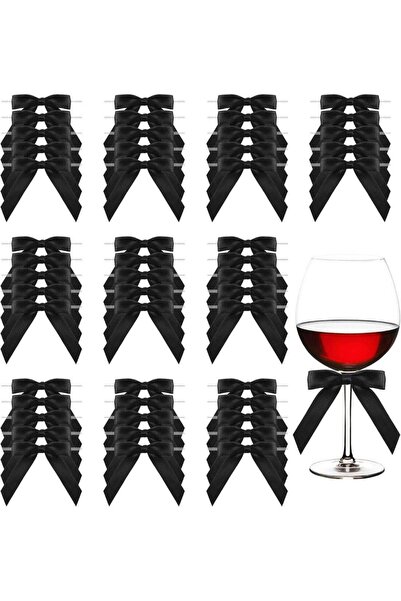Generic 50 pieces of satin ribbon black bow decoration, used for gift packagi...