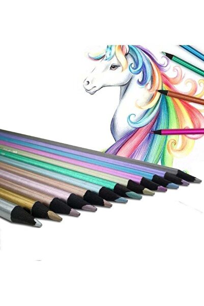 Generic 12pcs Metallic Colored Pencils, Art Drawing Pencils for Adult Colorin...