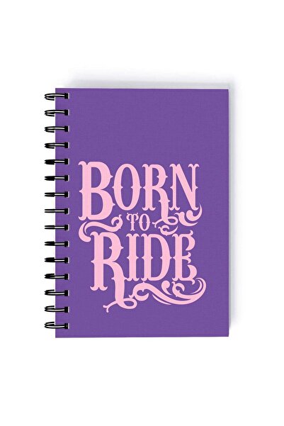 Generic Spiral A5 Notebook Typography Born to Ride Quote Purple Aesthetic