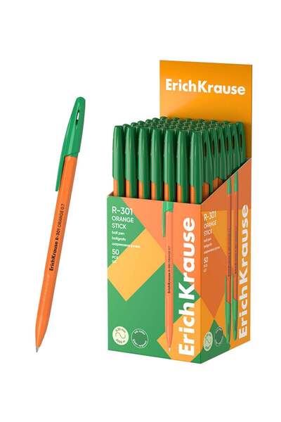 Generic 50-Piece R-301 Orange Stick Ballpoint Pens 0.7mm Tip Green Ink